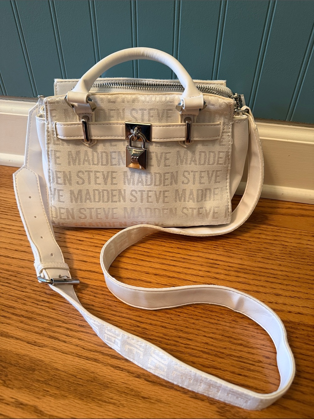 Steve Madden White Logo Mini Satchel Crossbody